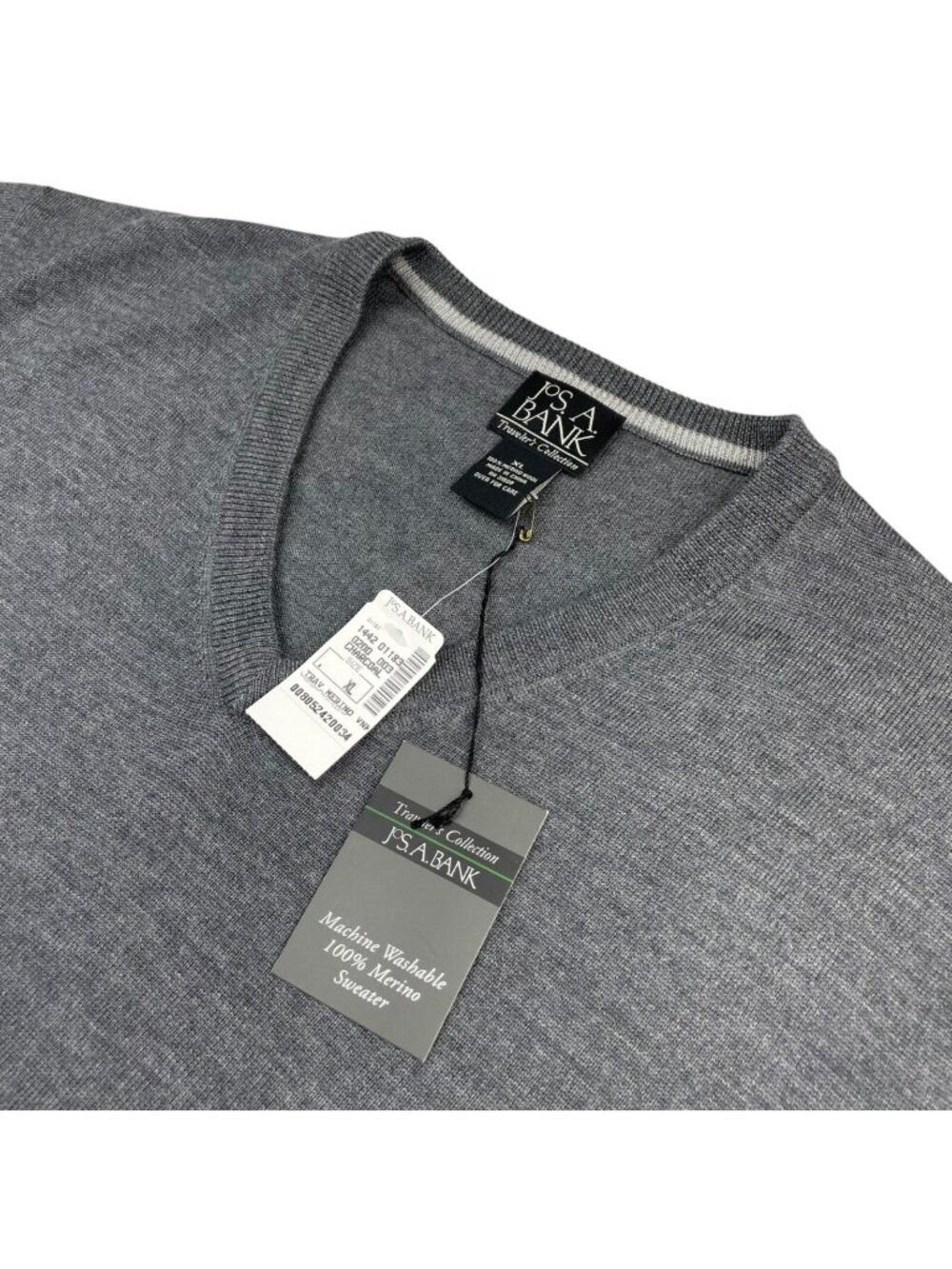 NEW Jos A Bank Men’s Traveler 100% Merino Wool V-Neck Pullover Sweater Gray • XL